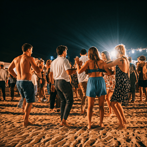 People dancing on the sand at Elegushi Beach party during the day